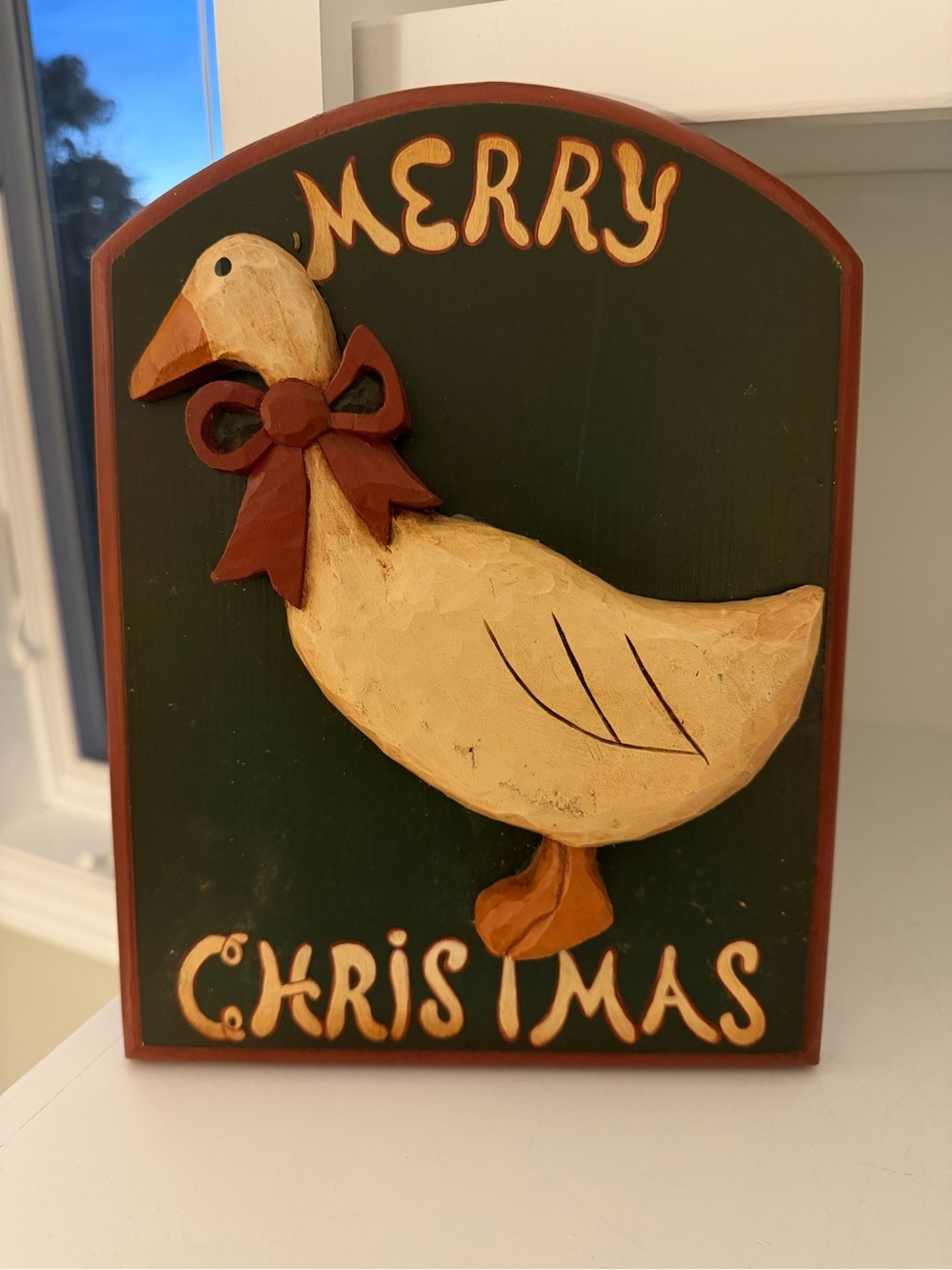 Vintage Merry Christmas 3-D Goose Wood Sign